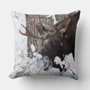 Chilly Moose Throw Pillow