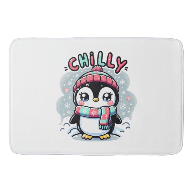 Chilly Penguin Snowy Scarf Hug Bath Mat (Front)