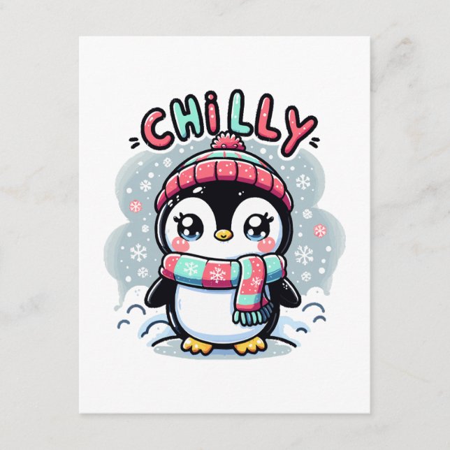 Chilly Penguin Snowy Scarf Hug Enclosure Card (Front)