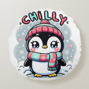 Chilly Penguin Snowy Scarf Hug Round Pillow