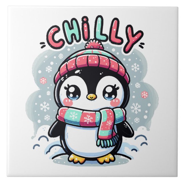 Chilly Penguin Snowy Scarf Hug Tile (Front)