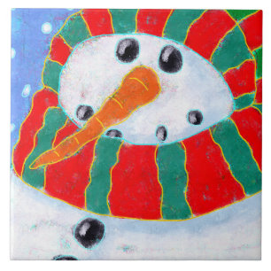 Chilly Snowman Abstract Art Tile