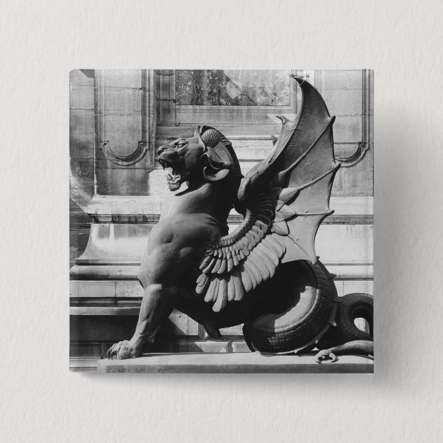 Chimaera from the St. Michel fountain, Paris 2 Inch Square Button (Front)