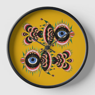 Chimera - Poisson Oiseau Bois Horloge encadrée