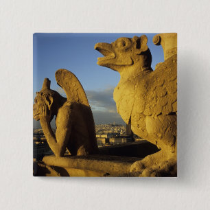 Chimera, re Dame Cathedral, Paris, France 2 Inch Square Button