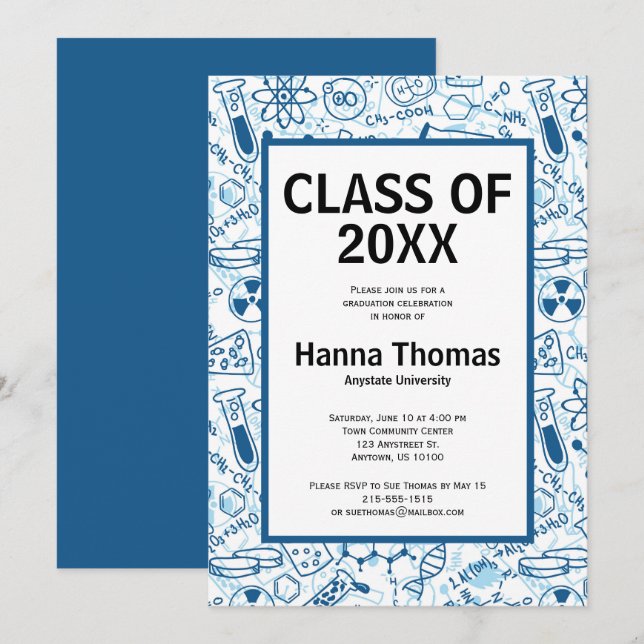 Chimie Science Doodles Graduation Invitation (Devant / Derrière)