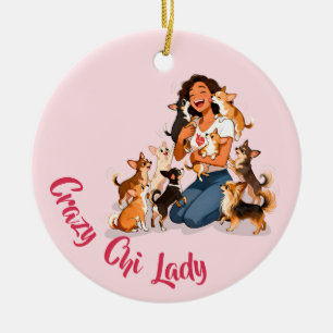Chimigos - Crazy Chi Lady - Chihuahua  Ceramic Ornament