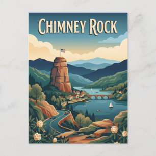 Chimney Rock North Carolina Mountain Retro Poster Postcard
