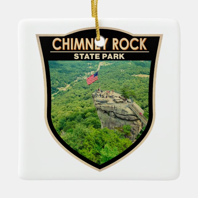 Chimney Rock State Park North Carolina Badge Ceramic Ornament (Front)