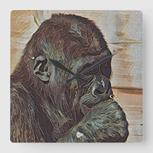 CHIMP ART SQUARE WALL CLOCK