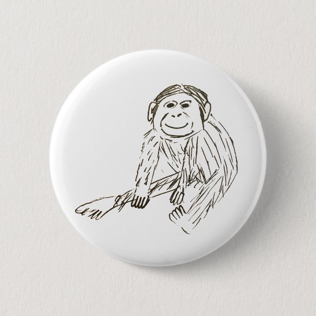 Chimp Badge - A badly drawn chimp on a badge 2 Inch Round Button (Front)
