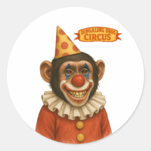 Chimp clown classic round sticker