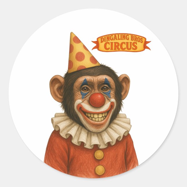 Chimp clown classic round sticker (Front)