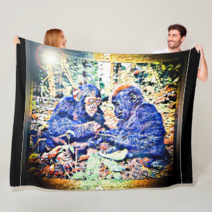 Chimp & Gorilla Cooperation 01 Fleece Blanket