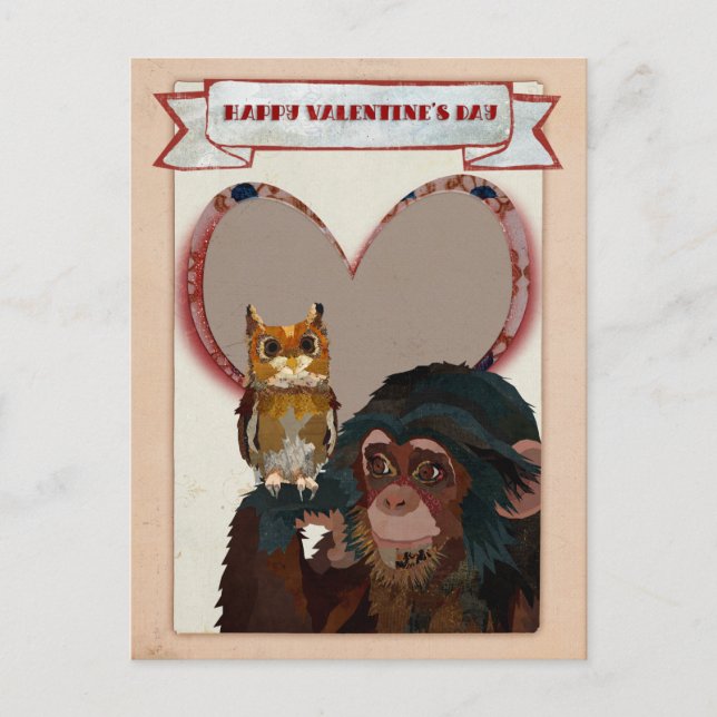 CHIMP & OWL VALENTINE'S Postcard (Front)