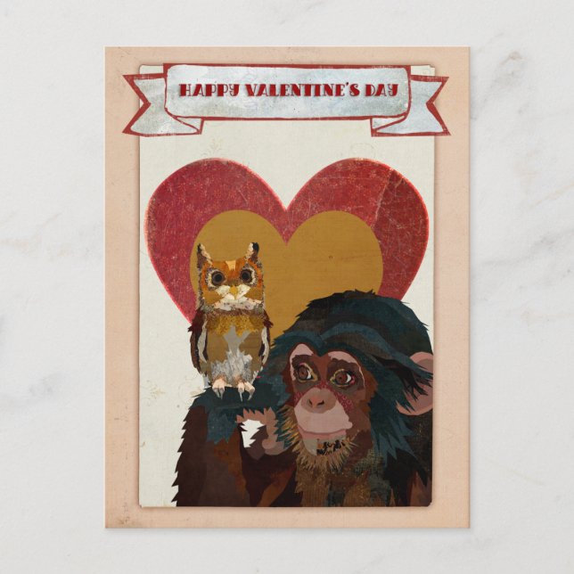 CHIMP & OWL VALENTINE'S Postcard (Front)