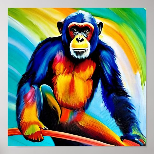 Chimp Painting | Colourful Rainbow Chimpanzee Poster (Front)