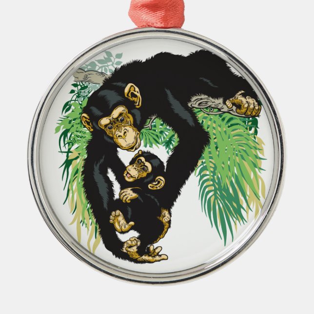 chimp with baby metal ornament (Front)