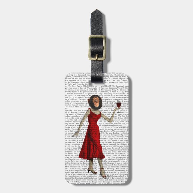 Chimp With Wine Luggage Tag (Front Vertical)