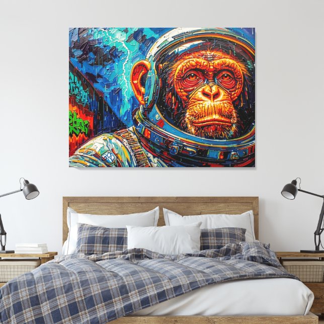 CHIMPANZEE ASTRONAUT COMING HOME-3 CANVAS PRINT (Insitu(Bedroom))