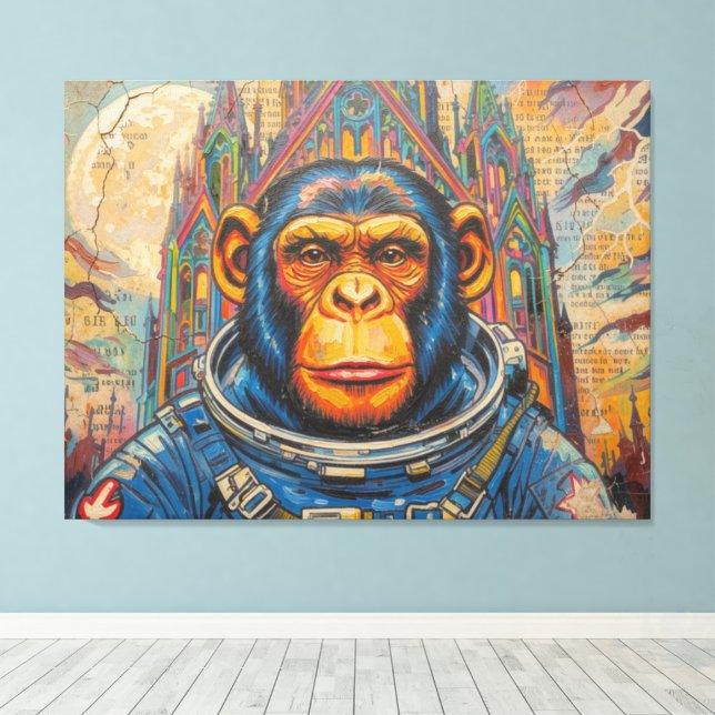 CHIMPANZEE ASTRONAUT COMING HOME-4 CANVAS PRINT (Insitu(Wood Floor))