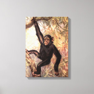 Chimpanzee by CE Swan, Vintage Wild Jungle Animals Canvas Print