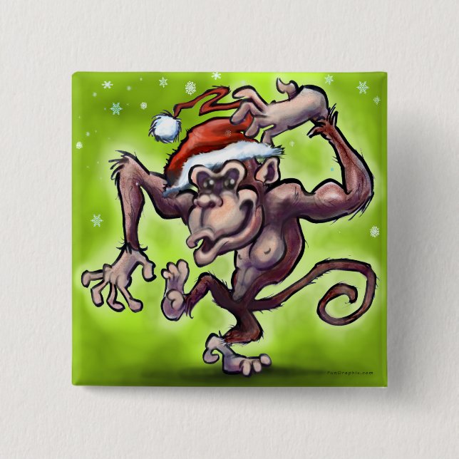 Chimpanzee Christmas 2 Inch Square Button (Front)