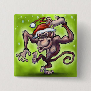 Chimpanzee Christmas 2 Inch Square Button