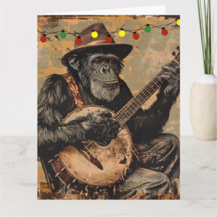 CHIMPANZEE CHRISTMAS BANJO GREETING CARD
