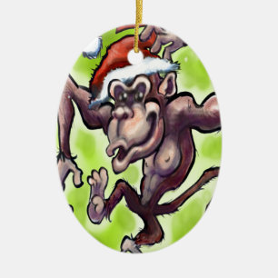 Chimpanzee Christmas Ceramic Ornament