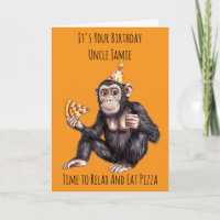 Chimpanzee Eating Pizza Birthday Card