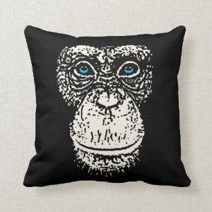 Chimpanzee Face with Blue Eyes Throw Pillow