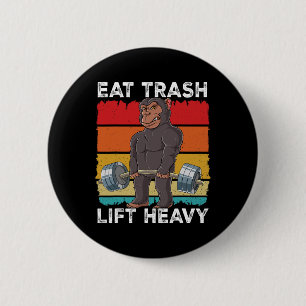 Chimpanzee Gym Weight Training Eat Trash Lift Heav 2 Inch Round Button