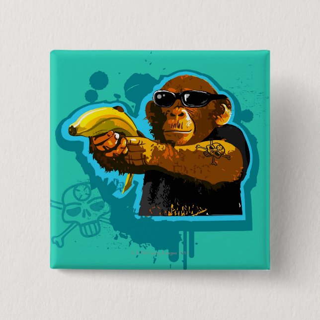 Chimpanzee Holding a Banana 2 Inch Square Button (Front)
