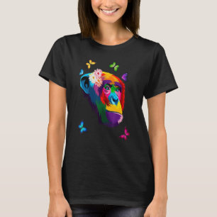 Chimpanzee Monkey Colourful Chimpanzee Flower Butt T-Shirt