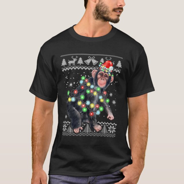 Chimpanzee Monkey Ugly Christmas Pajama Xmas Monke T-Shirt (Front)