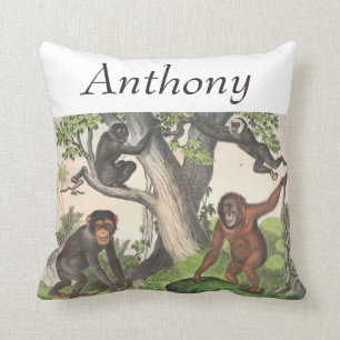 Chimpanzee Monkey Vintage Watercolor print Throw Pillow