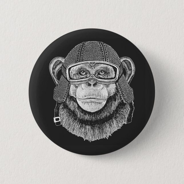 Chimpanzee Motorcycle Rider 2 Inch Round Button (Front)