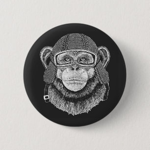 Chimpanzee Motorcycle Rider 2 Inch Round Button