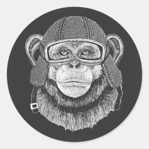 Chimpanzee Motorcycle Rider Classic Round Sticker