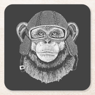 Chimpanzee Motorcycle Rider Square Paper Coaster