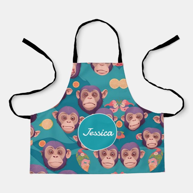Chimpanzee Pastel Colourful Personalized Pattern Apron (Front)