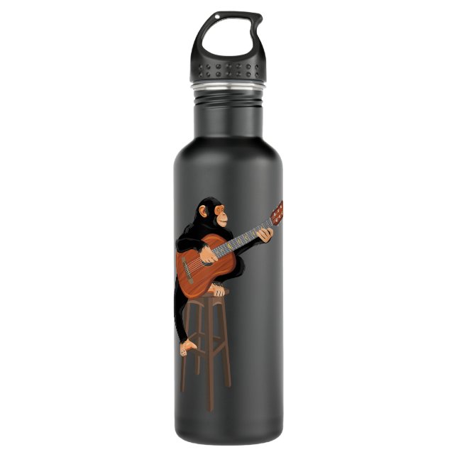 Chimpanzee playing acoustic guitar. Funny monkey 710 Ml Water Bottle (Front)