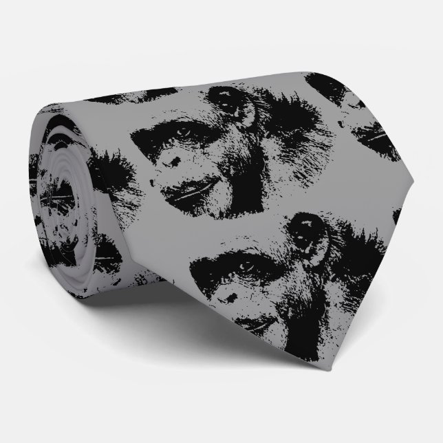 Chimpanzee Pop Art Grey Tie (Rolled)