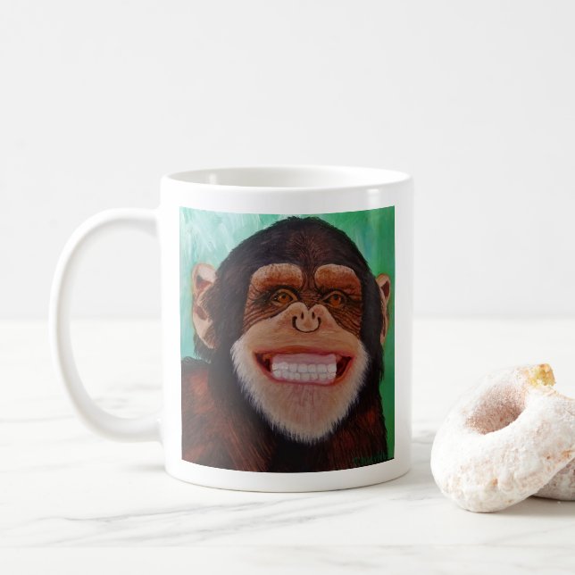 Chimpanzee Smiling Monkey Print Coffee Mug (With Donut)
