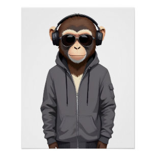 Chimpanzee Wearing Hoodie Funny Cool Animal Vector Poster