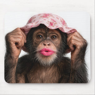Chimpanzee Wearing Pink Lipstick Mouse Pad