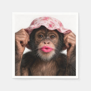 Chimpanzee Wearing Pink Lipstick Napkin