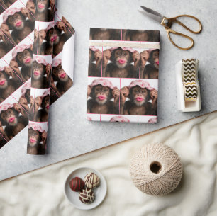 Chimpanzee Wearing Pink Lipstick Wrapping Paper