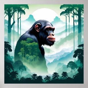 Chimpanzee Wildlife Animal Nature Forest Jungle  Poster